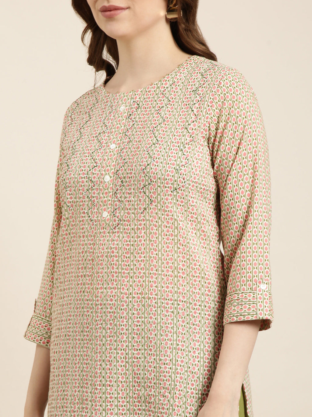 Women's Straight Peach Geometric Kurta
