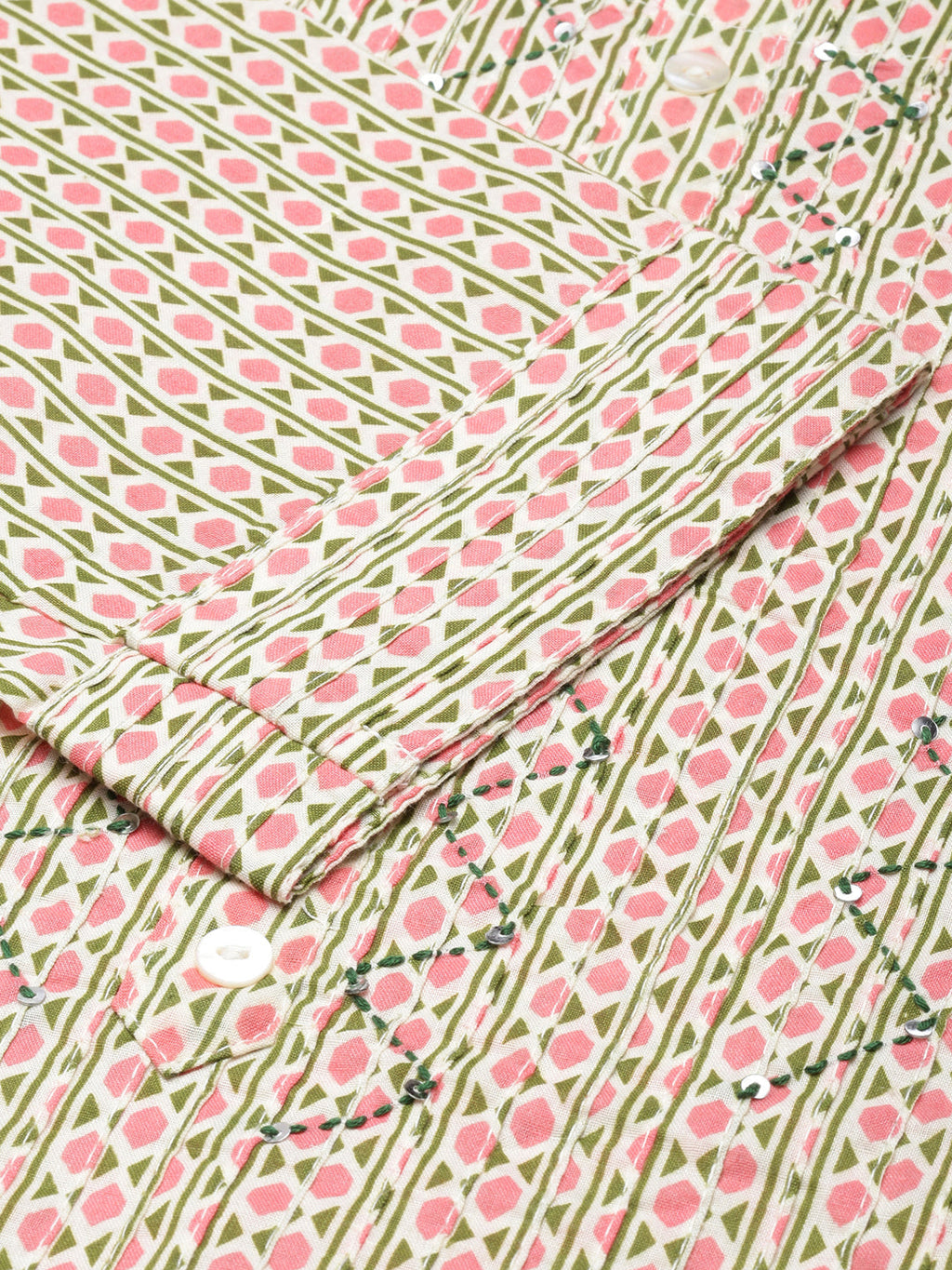 Women's Straight Peach Geometric Kurta