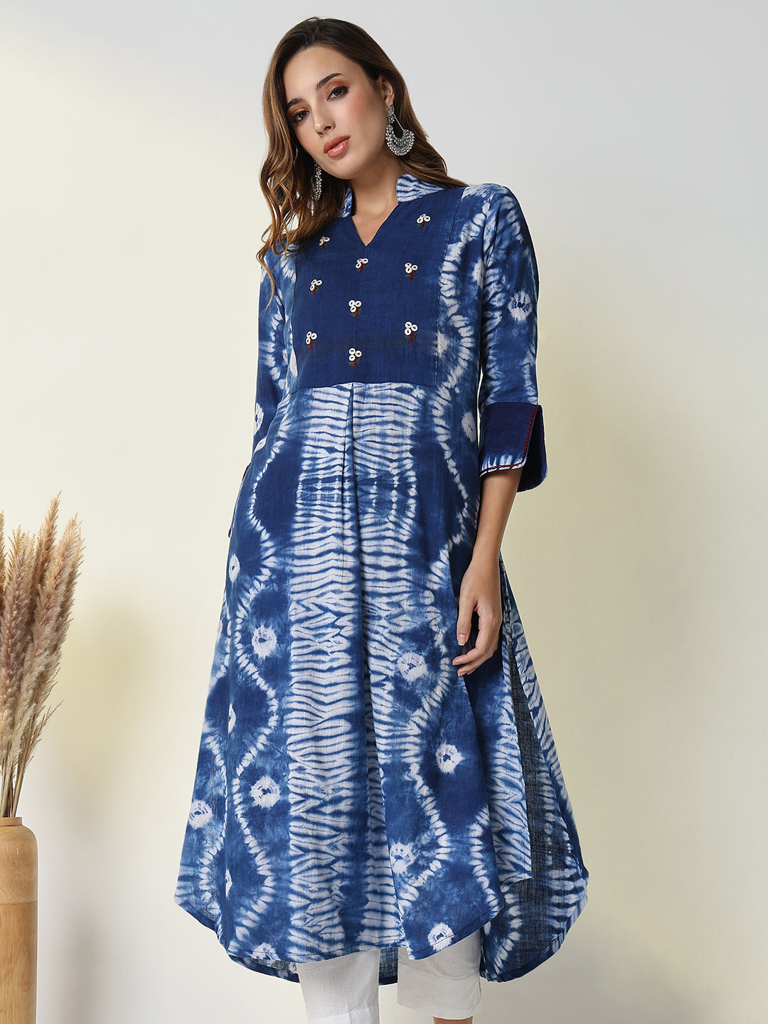 Women's Blue Graphic A-Line Kurta