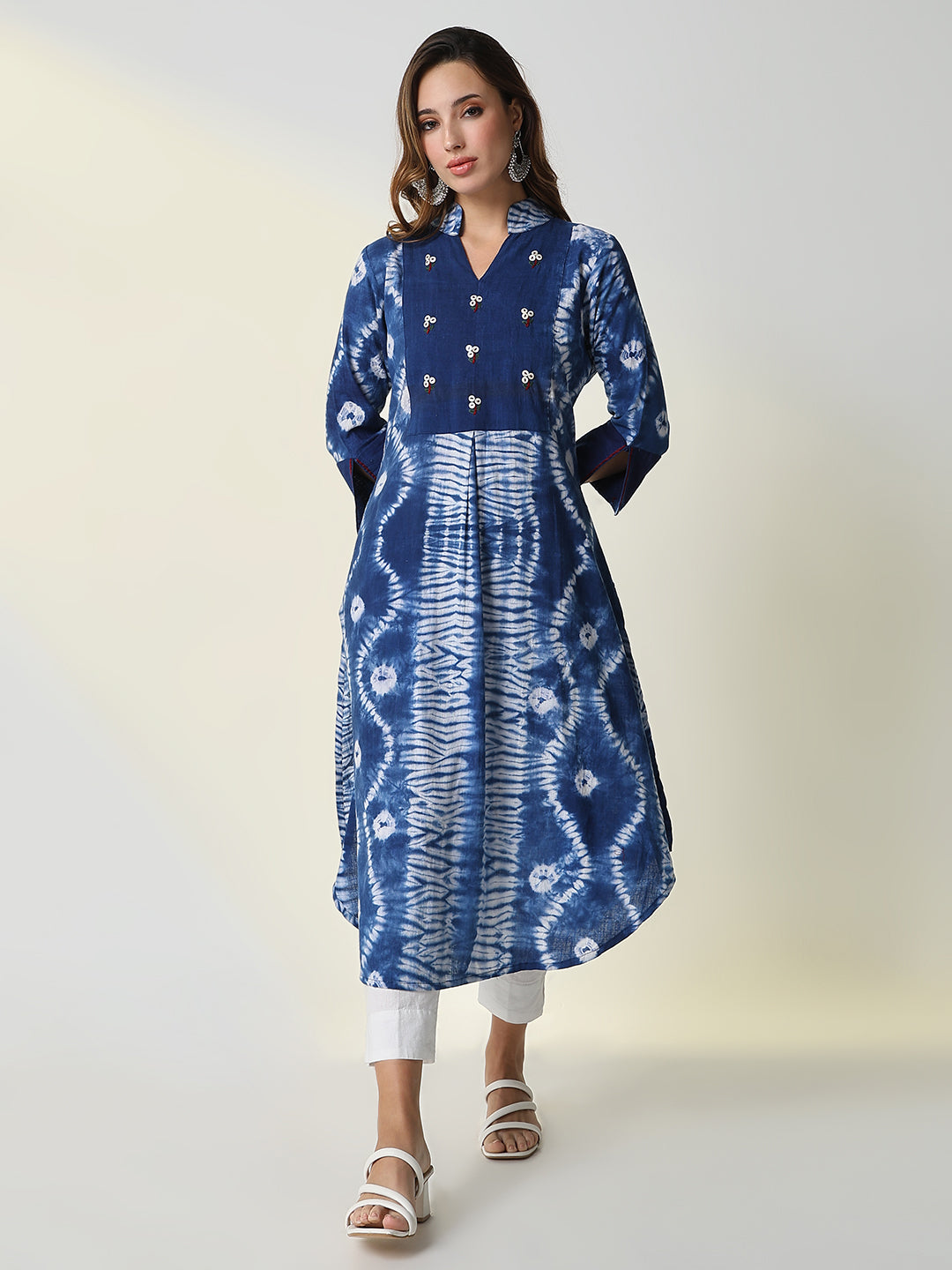 Women's Blue Graphic A-Line Kurta