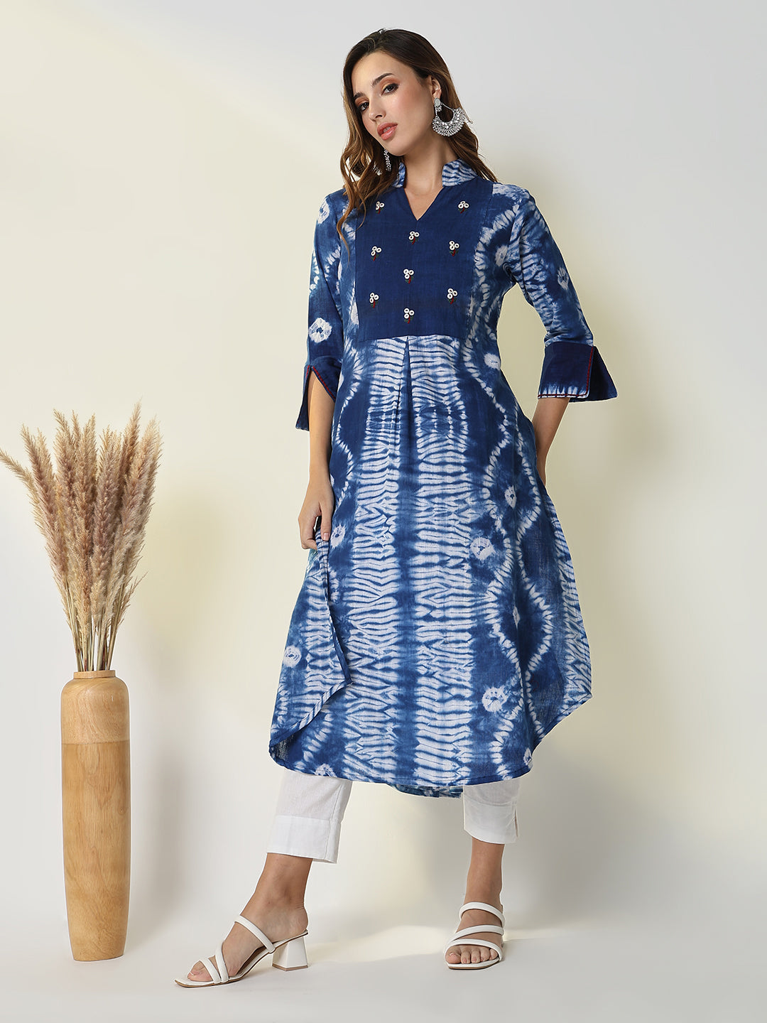 Women's Blue Graphic A-Line Kurta