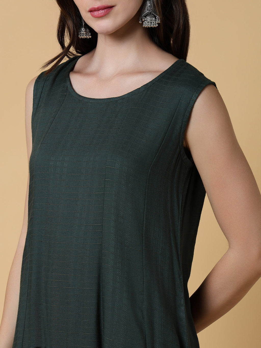 Women's Green Floral A-Line Kurta with Shrug