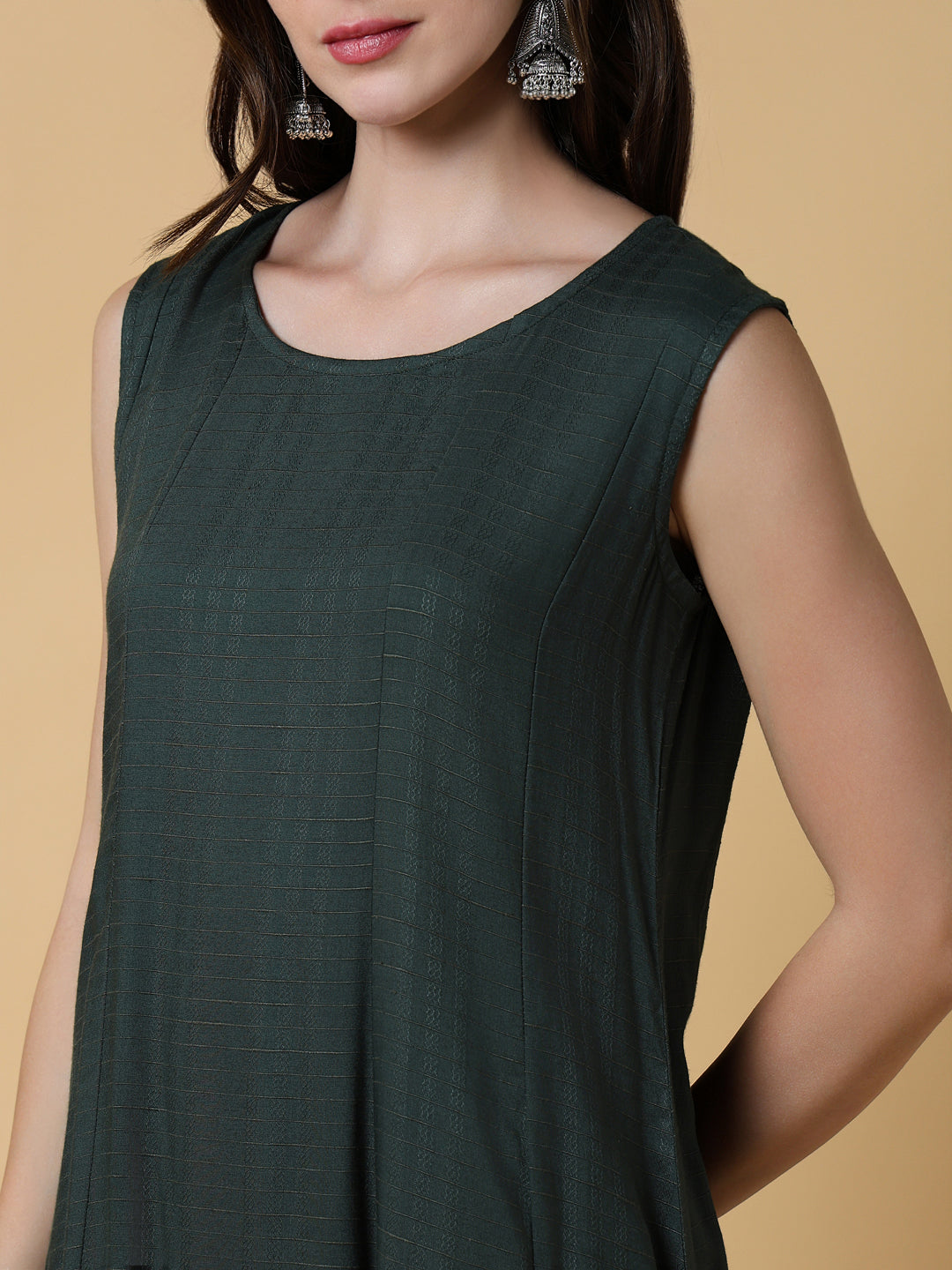 Women's Green Floral A-Line Kurta with Shrug