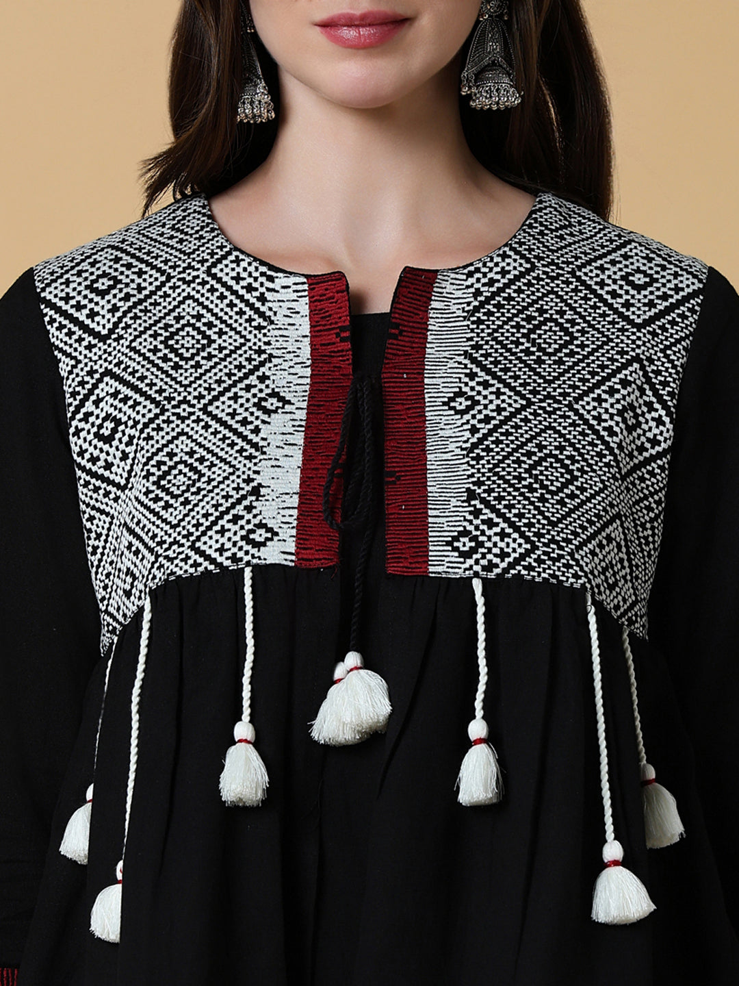 Women's Black Graphic A-Line Kurta with Shrug