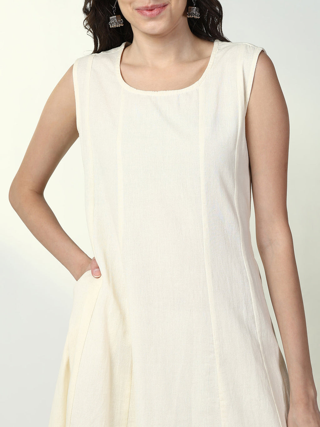 Women's Cream Solid A Line Kurta with Coat