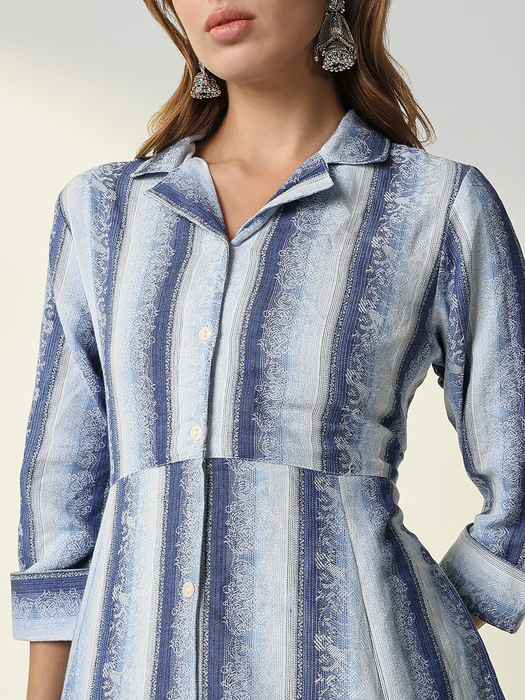 Women's Blue Striped Anarkali Kurta