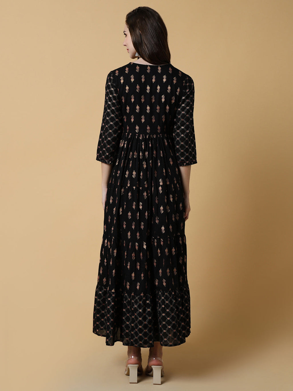 Women's Black Graphic A-Line Kurta