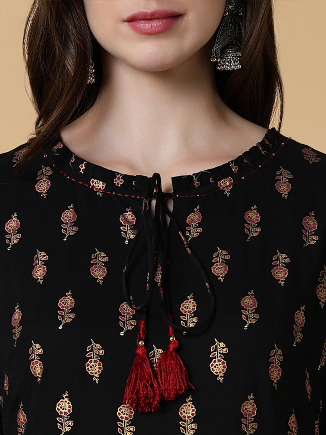 Women's Black Graphic A-Line Kurta