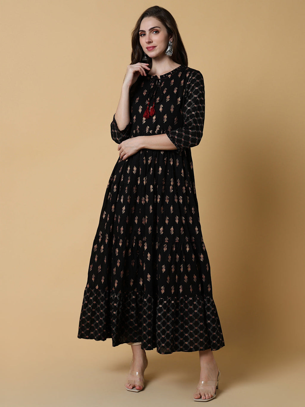 Women's Black Graphic A-Line Kurta