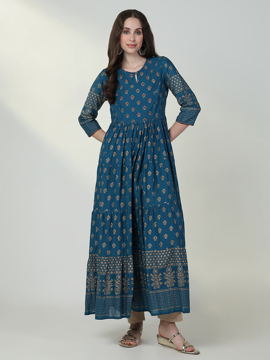 Women's Blue Graphic Anarkali Kurta