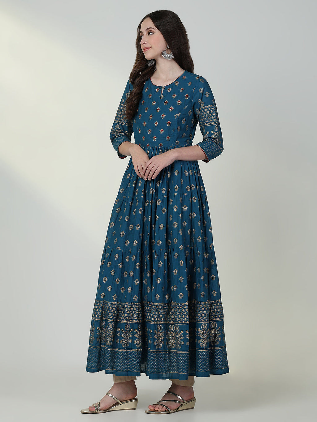 Women's Blue Graphic Anarkali Kurta
