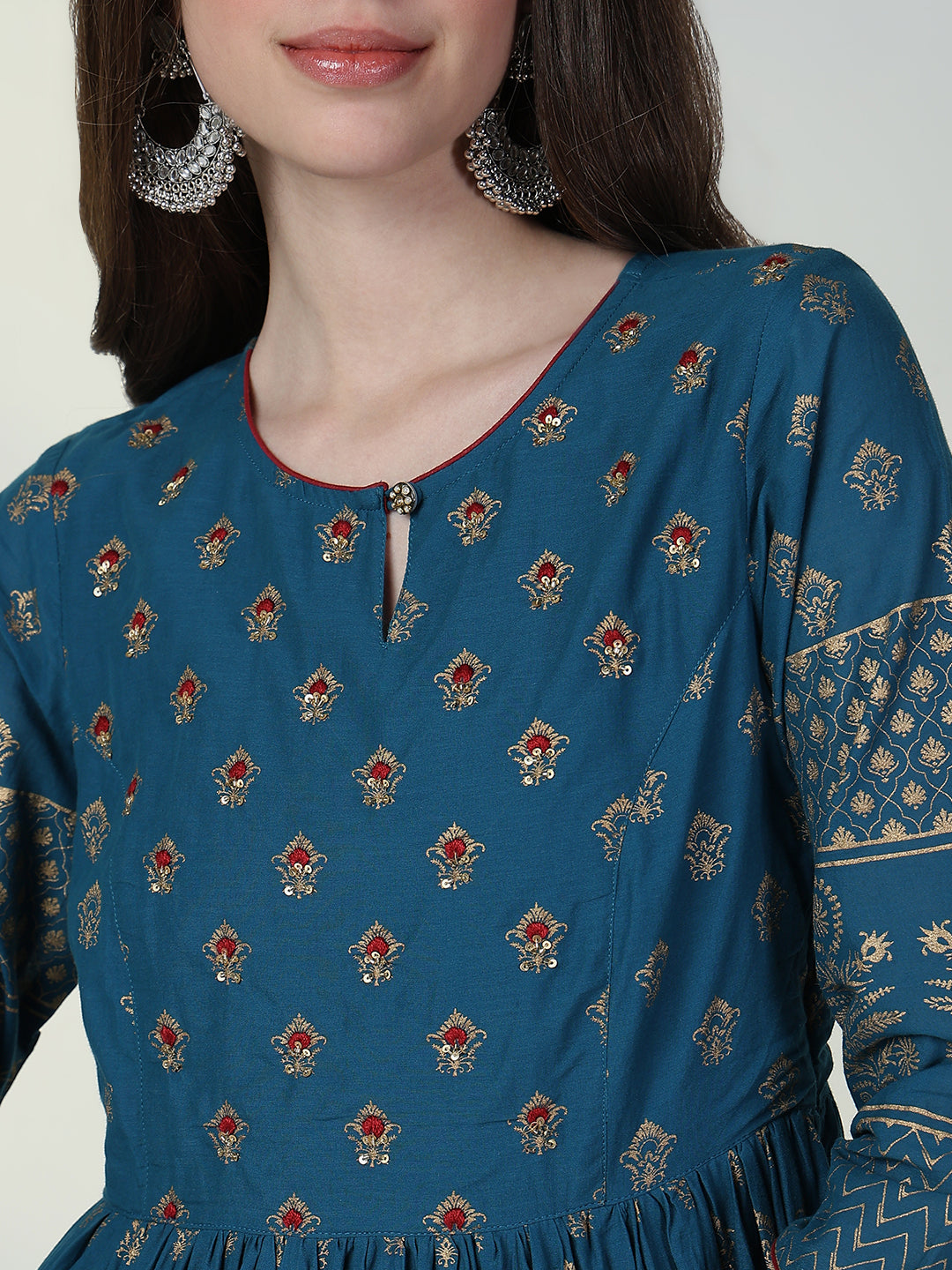 Women's Blue Graphic Anarkali Kurta