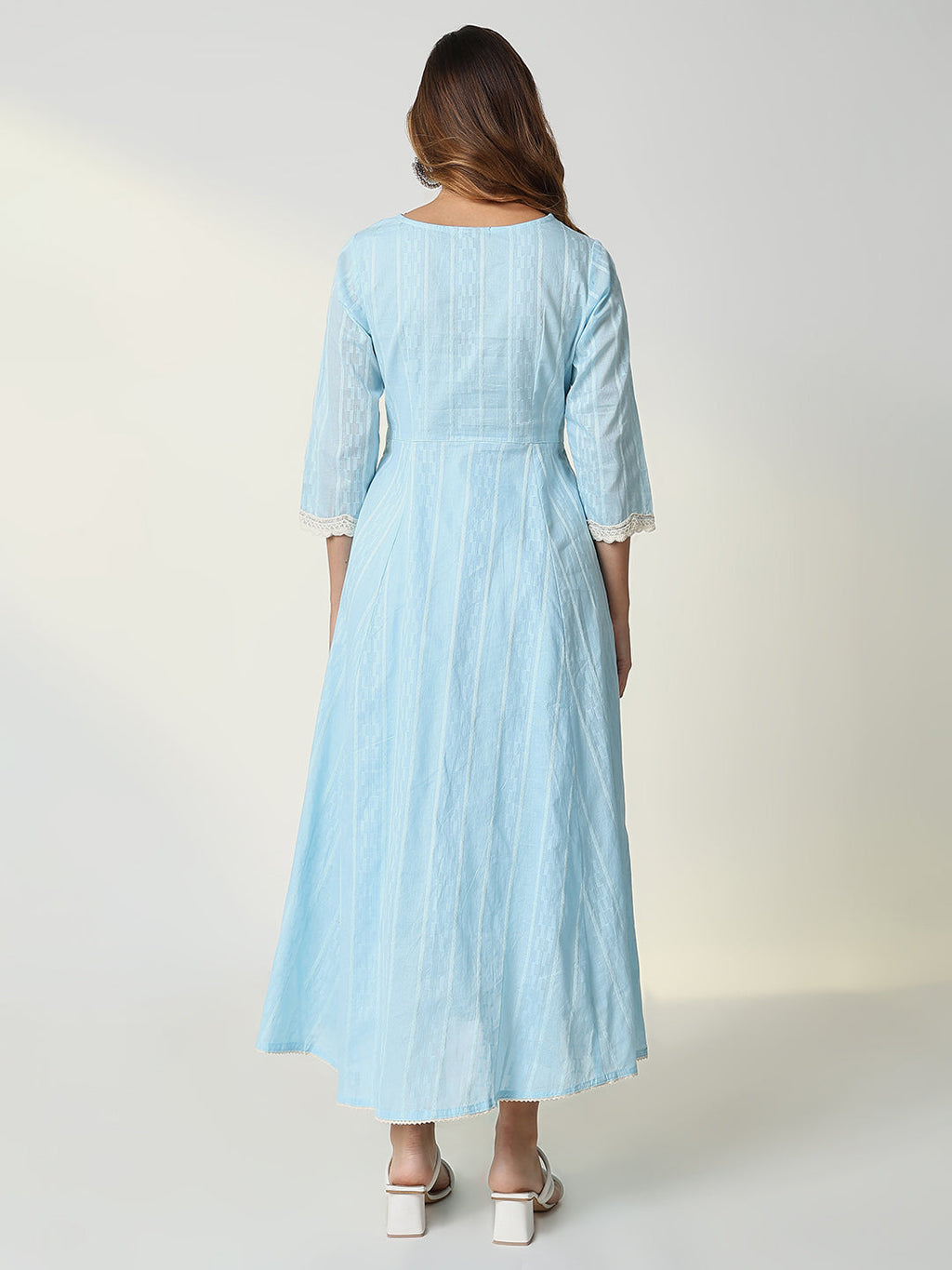 Women's Blue Striped Anarkali Kurta
