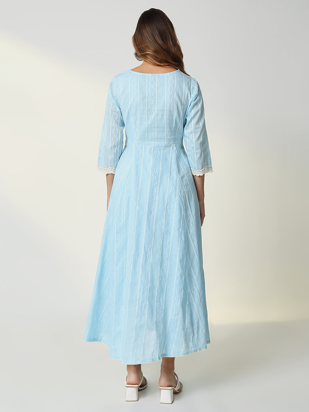 Women's Blue Striped Anarkali Kurta