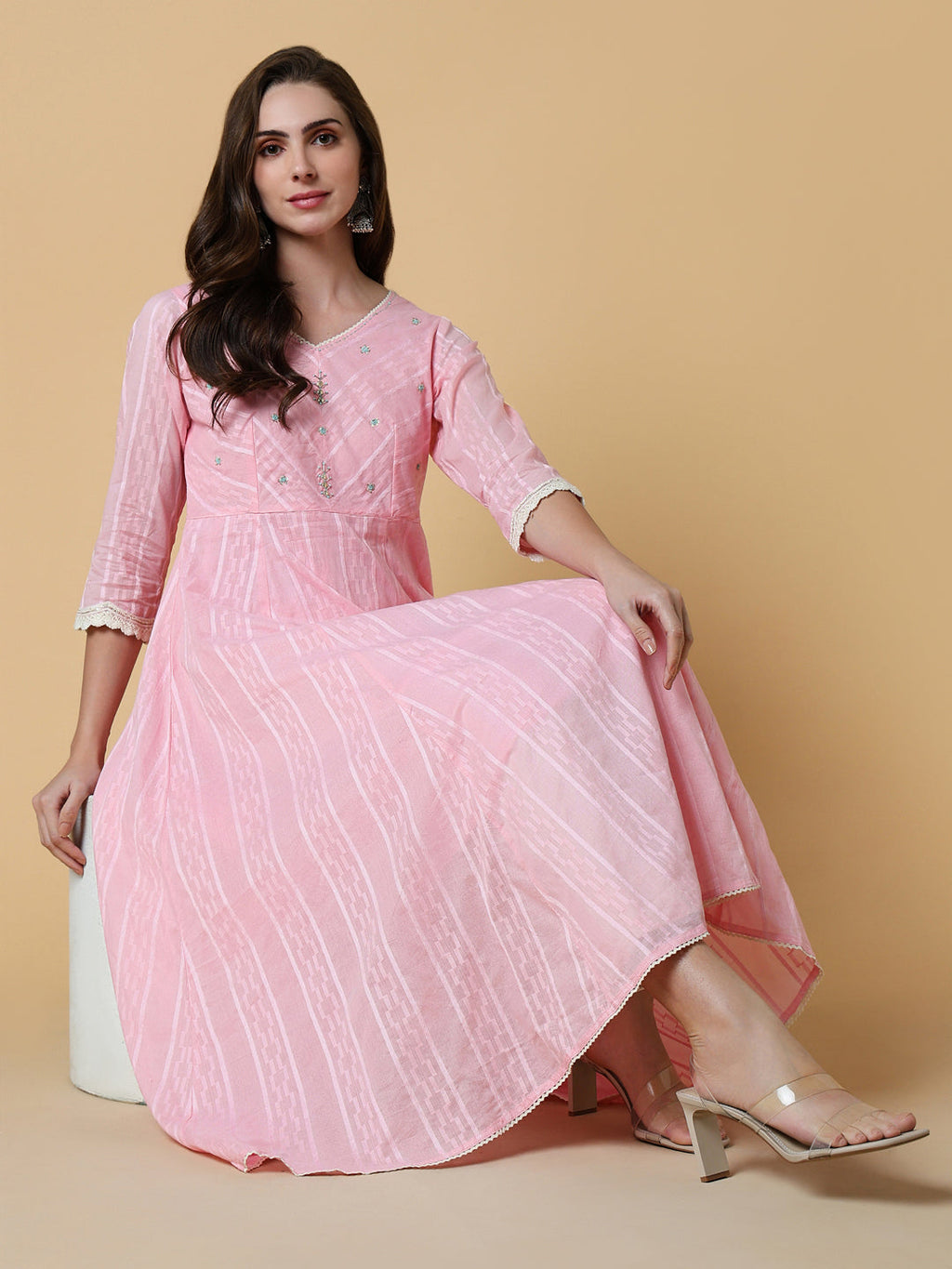 Women's Pink Solid A-Line Kurta