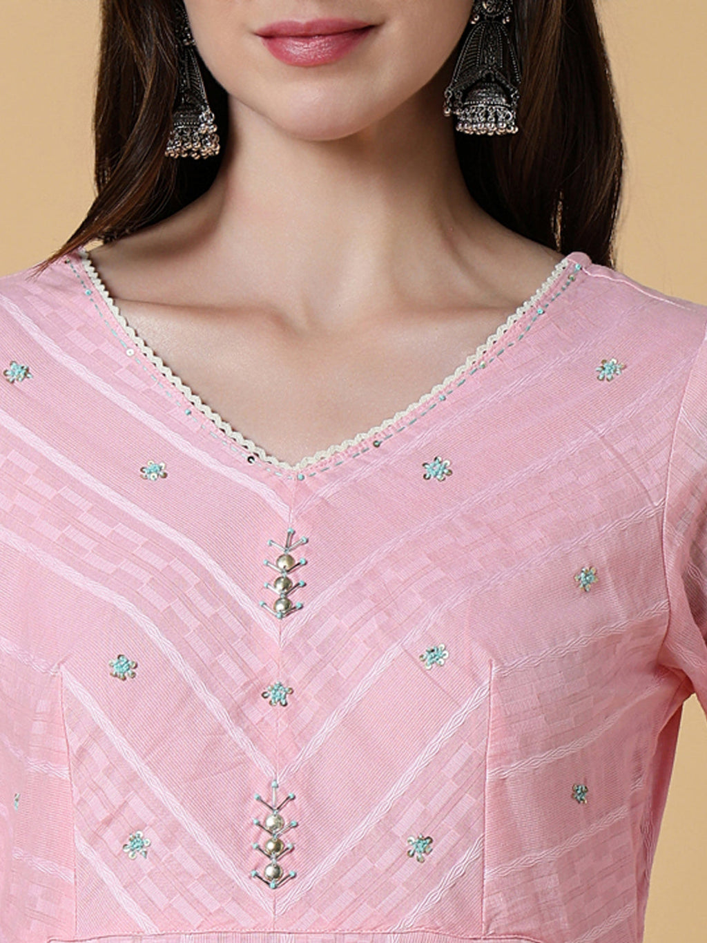 Women's Pink Solid A-Line Kurta