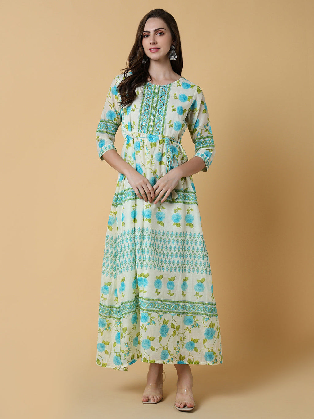 Women's Off White Floral A-Line Kurta