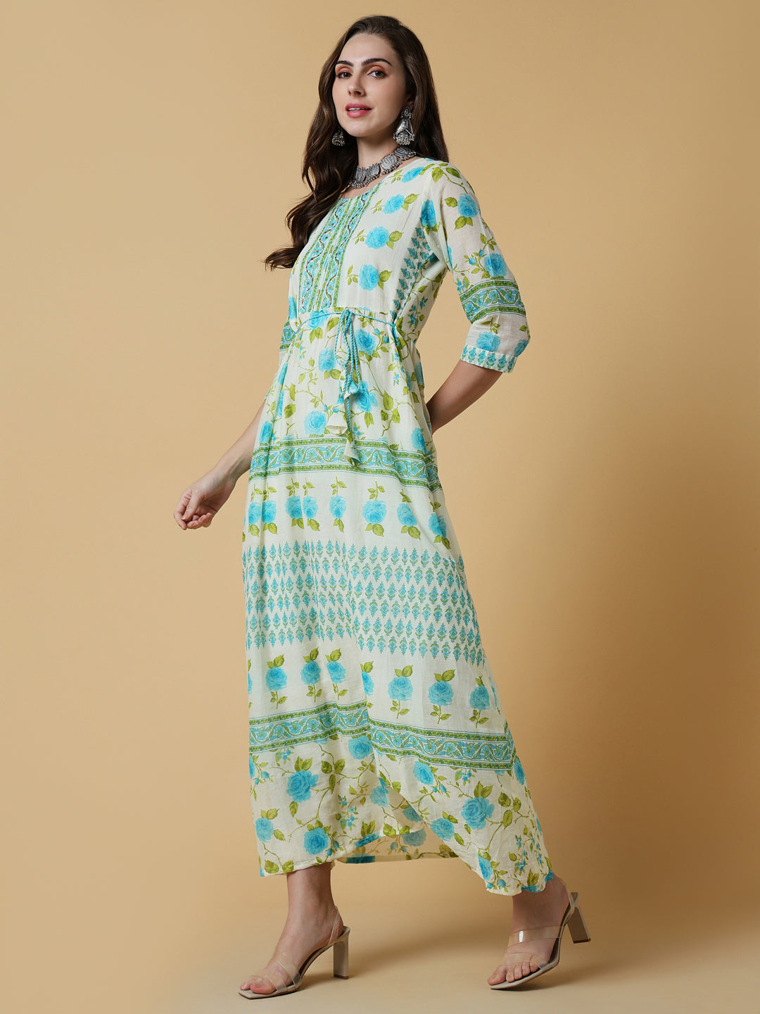 Women's Off White Floral A-Line Kurta