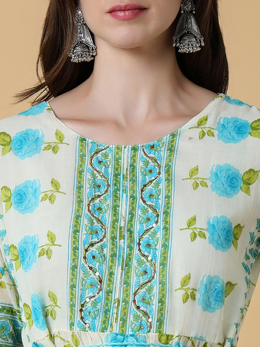 Women's Off White Floral A-Line Kurta