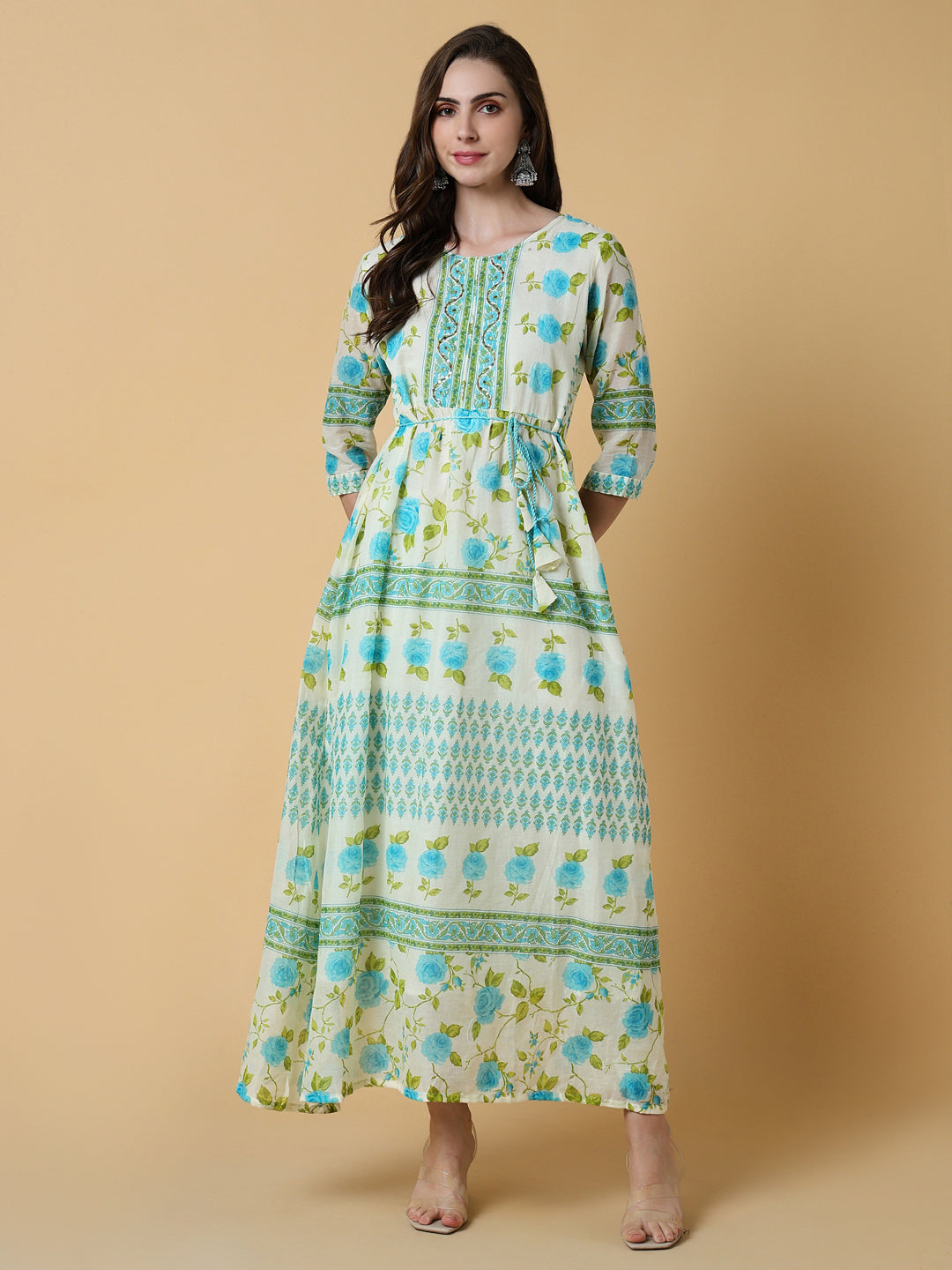Women's Off White Floral A-Line Kurta