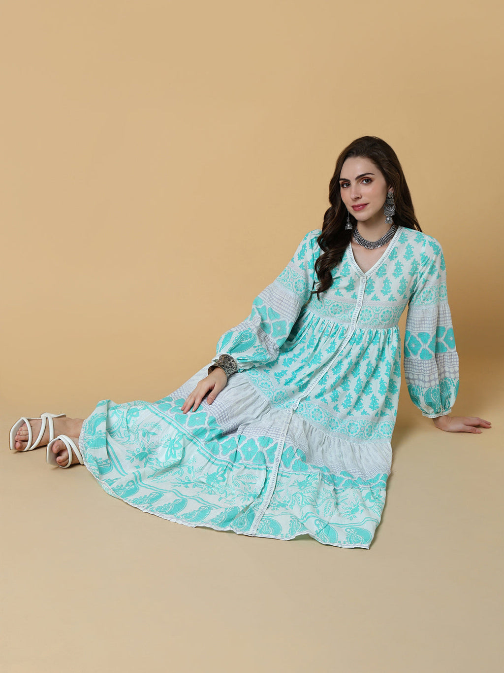 Women's Green Floral Anarkali Kurta