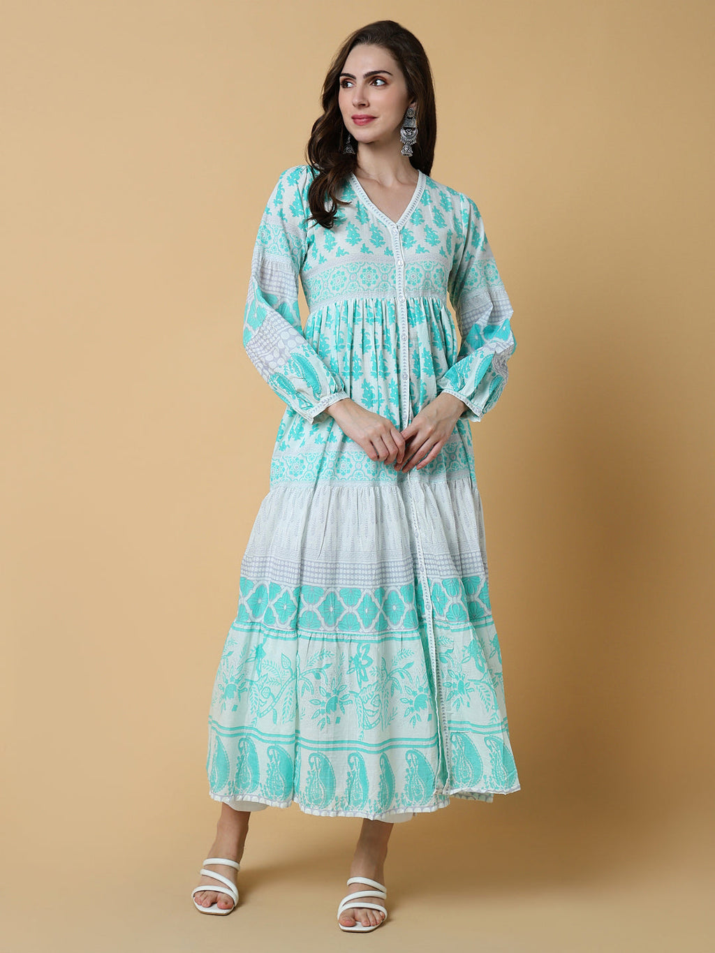 Women's Green Floral Anarkali Kurta