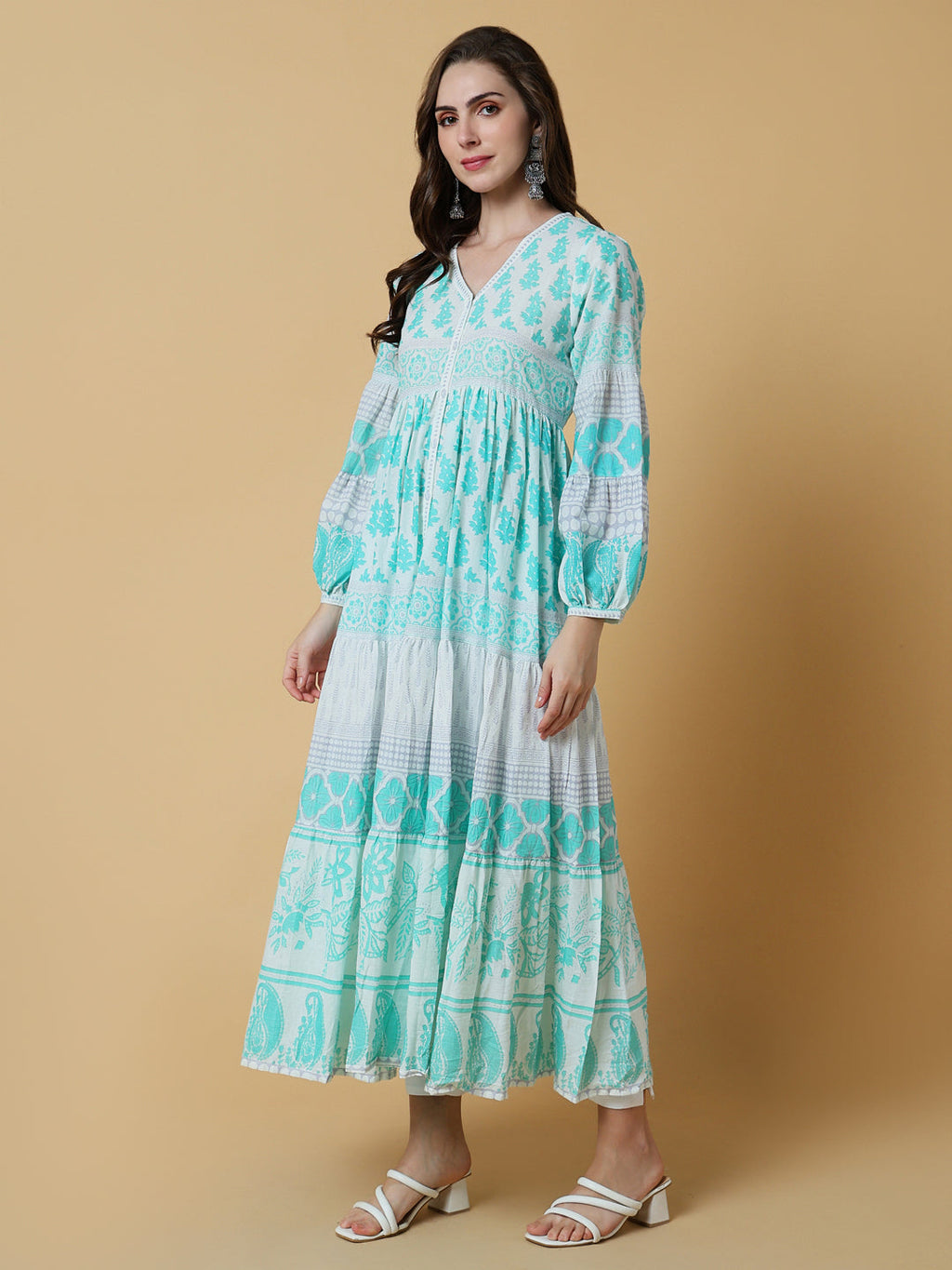 Women's Green Floral Anarkali Kurta