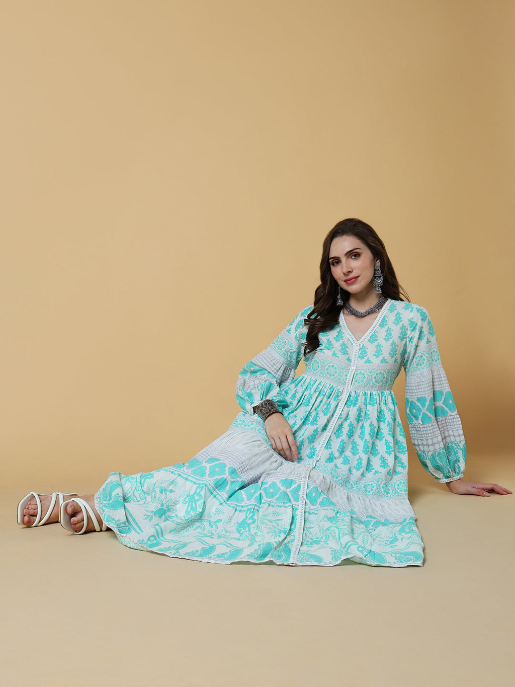 Women's Green Floral Anarkali Kurta