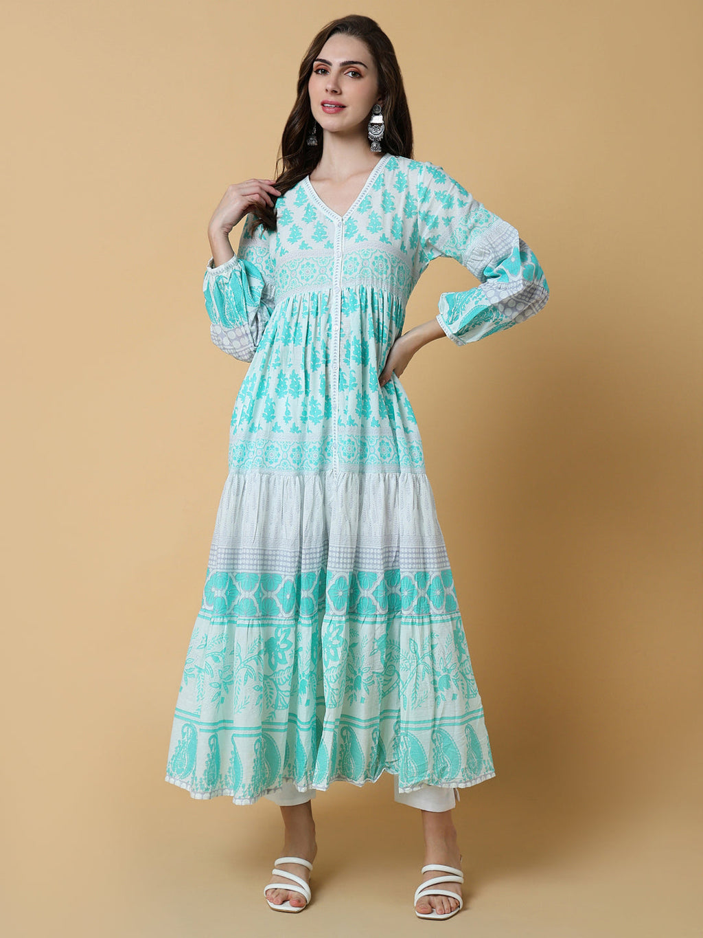Women's Green Floral Anarkali Kurta