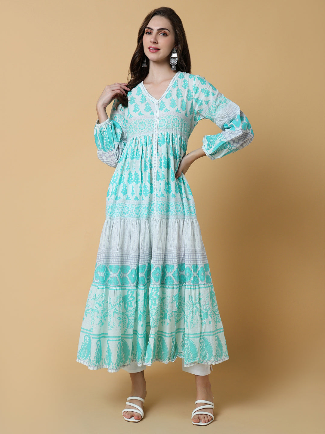 Women's Green Floral Anarkali Kurta