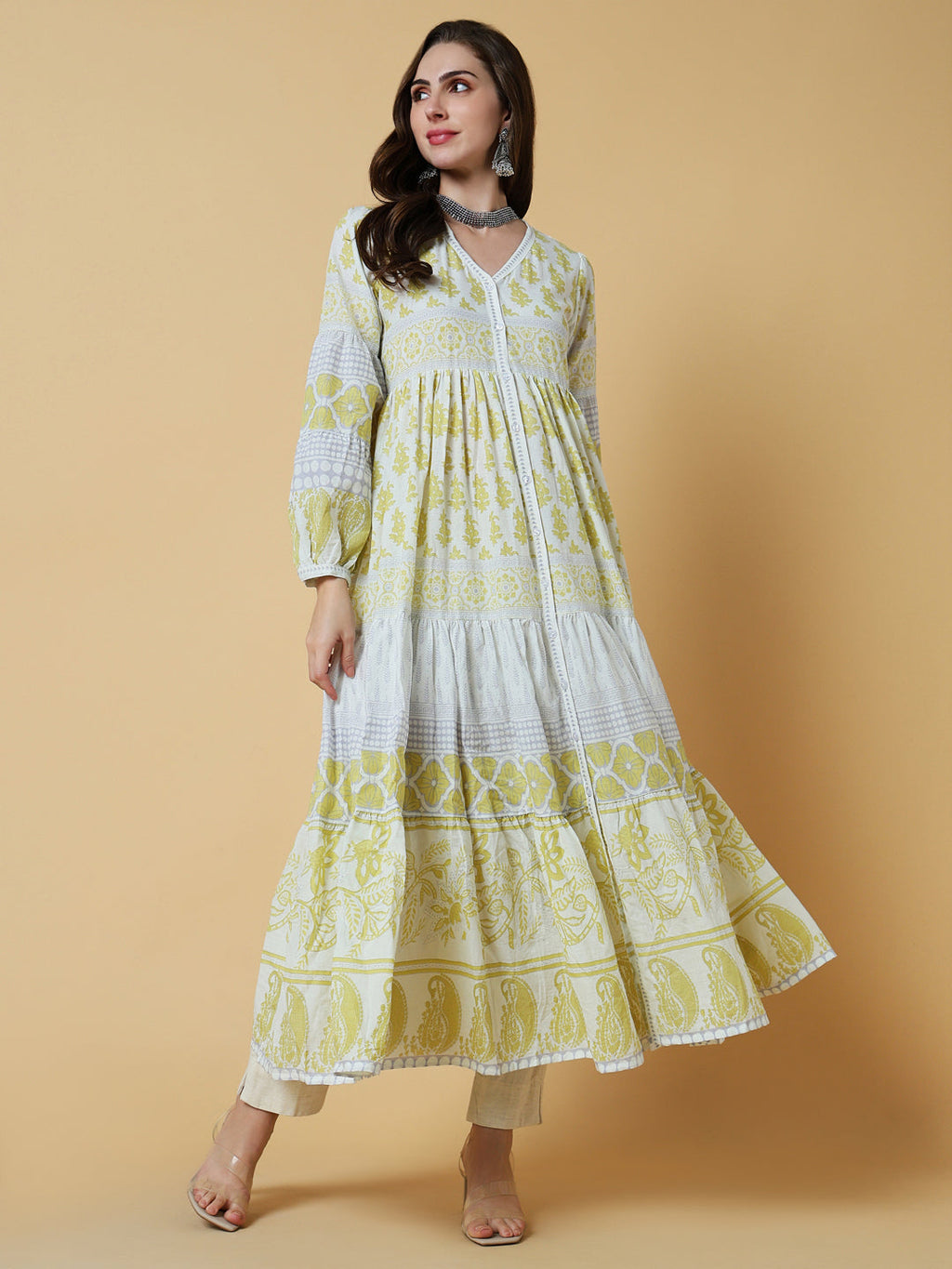 Women's Ethnic Yellow Floral Anarkali Kurta