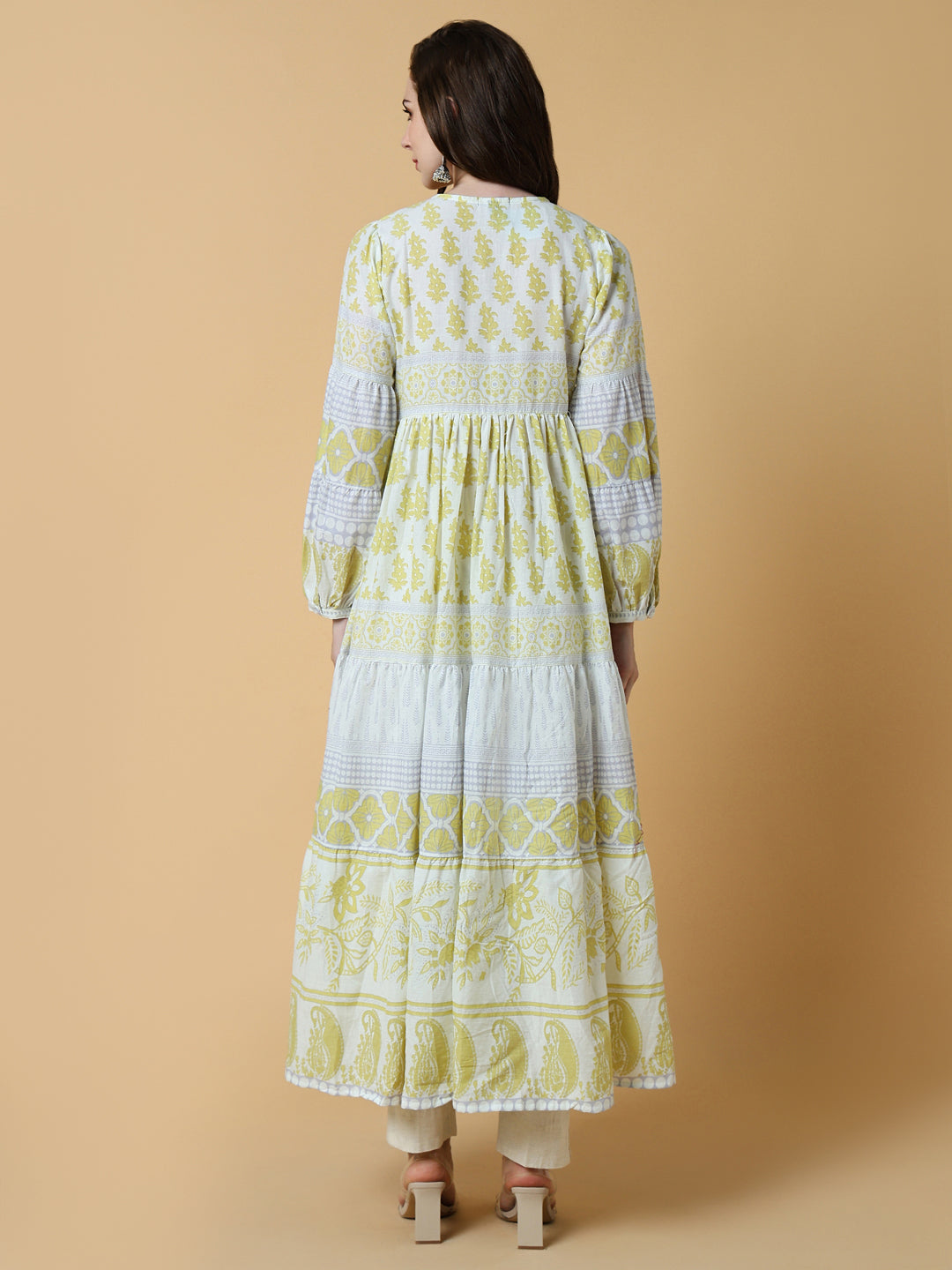 Women's Ethnic Yellow Floral Anarkali Kurta