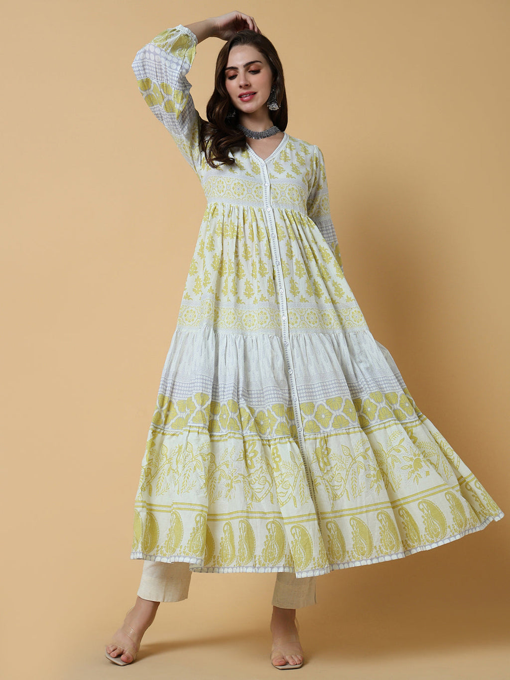 Women's Ethnic Yellow Floral Anarkali Kurta