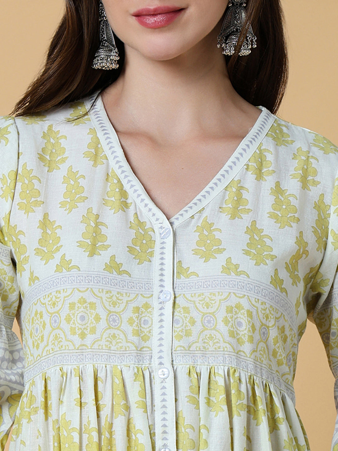 Women's Ethnic Yellow Floral Anarkali Kurta