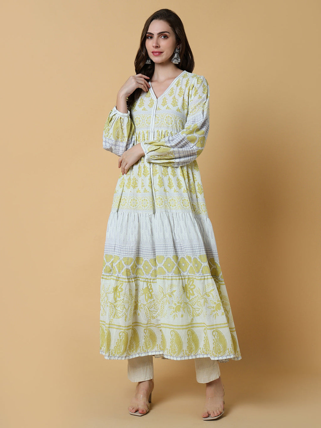 Women's Ethnic Yellow Floral Anarkali Kurta