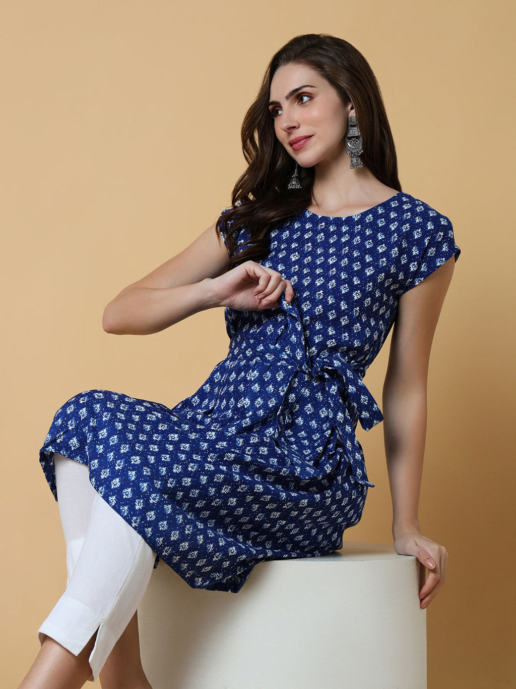 Women's Blue Graphic A-Line Kurta
