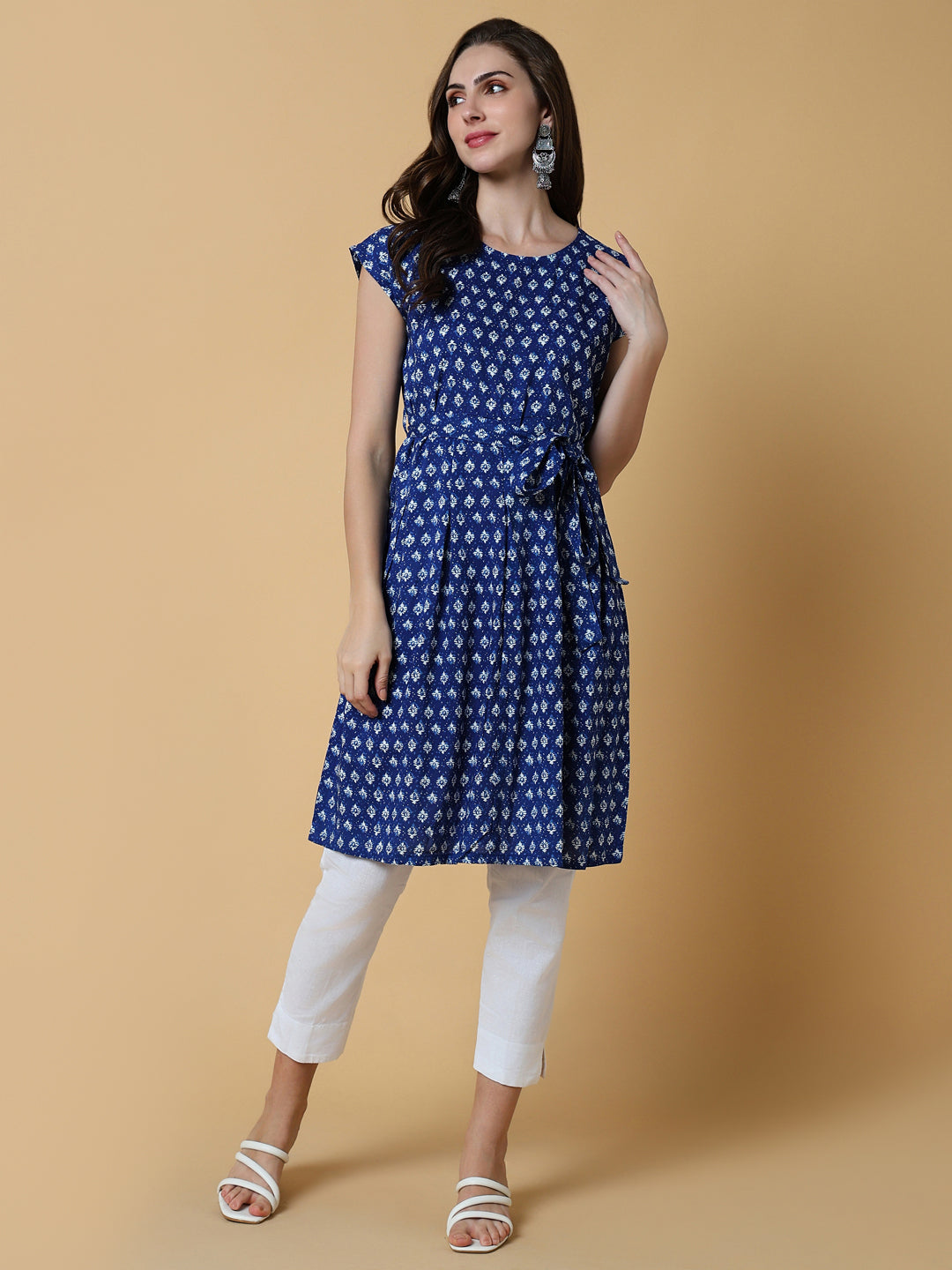 Women's Blue Graphic A-Line Kurta