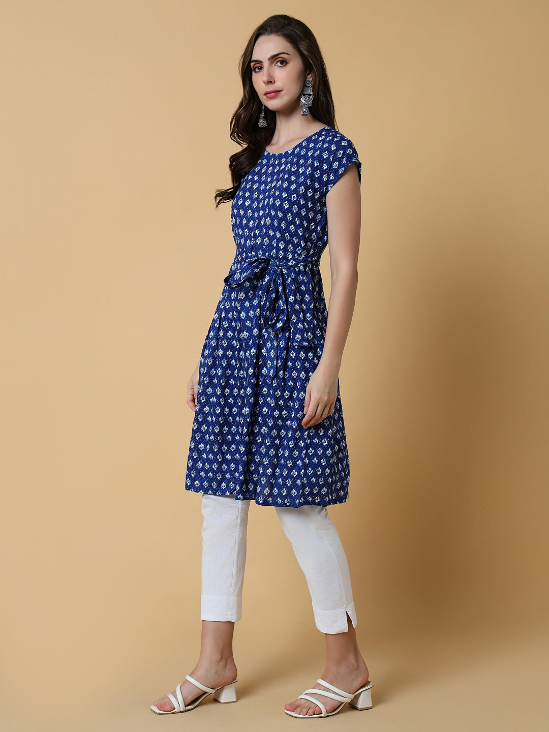 Women's Blue Graphic A-Line Kurta