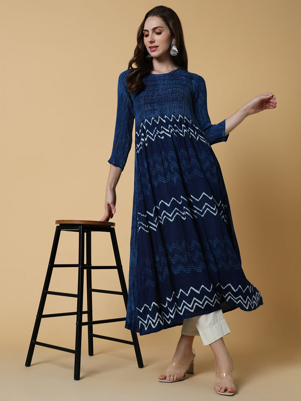 Women's Navy Blue Graphic Anarkali Kurta