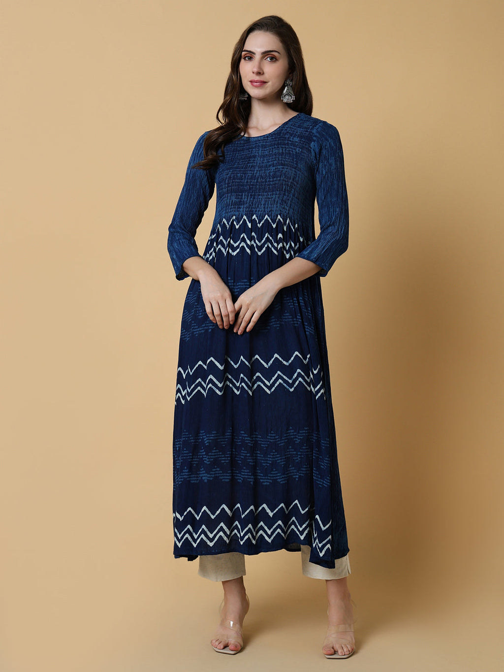 Women's Navy Blue Graphic Anarkali Kurta