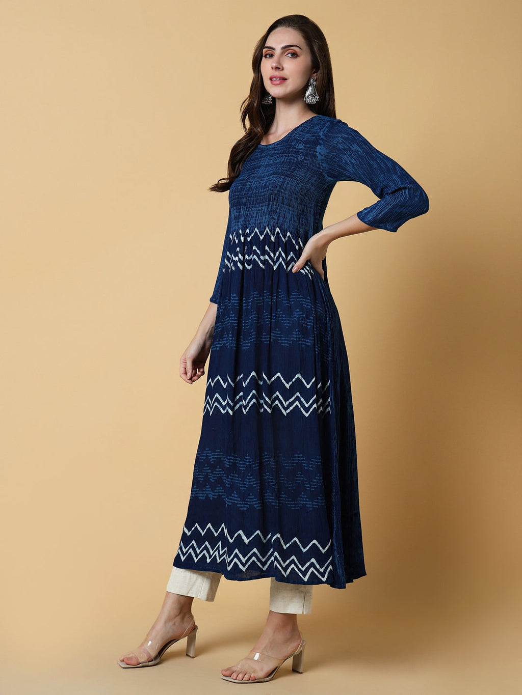 Women's Navy Blue Graphic Anarkali Kurta
