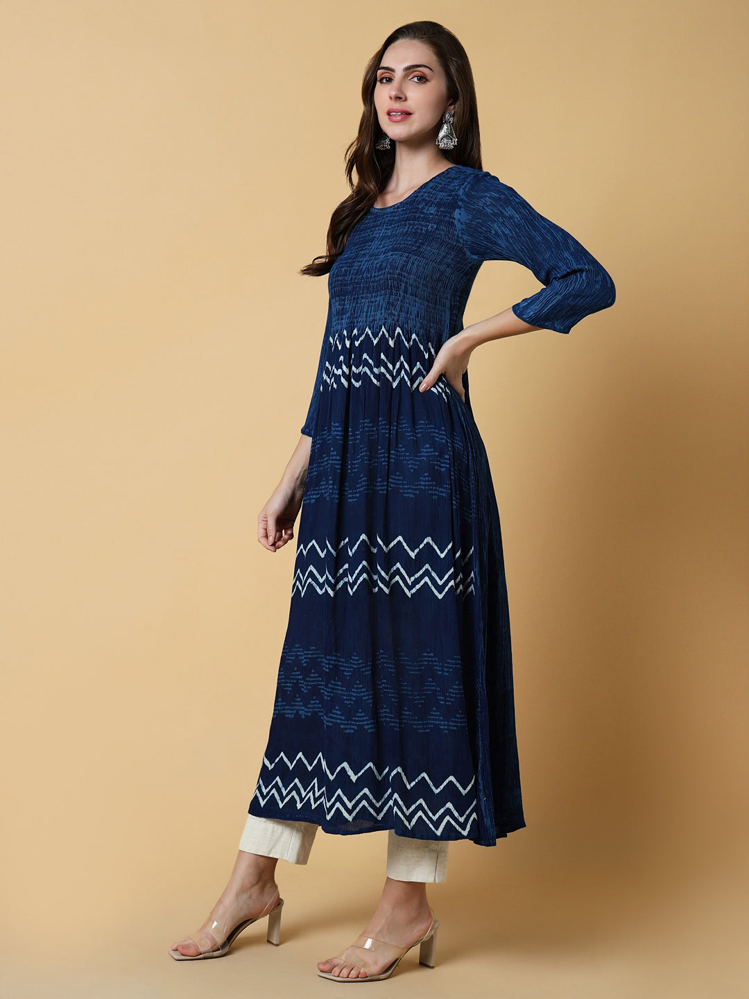 Women's Navy Blue Graphic Anarkali Kurta