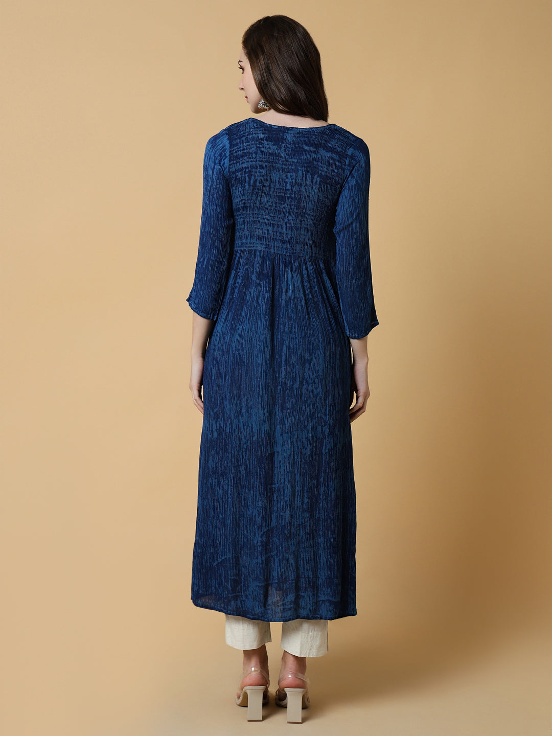 Women's Navy Blue Graphic Anarkali Kurta