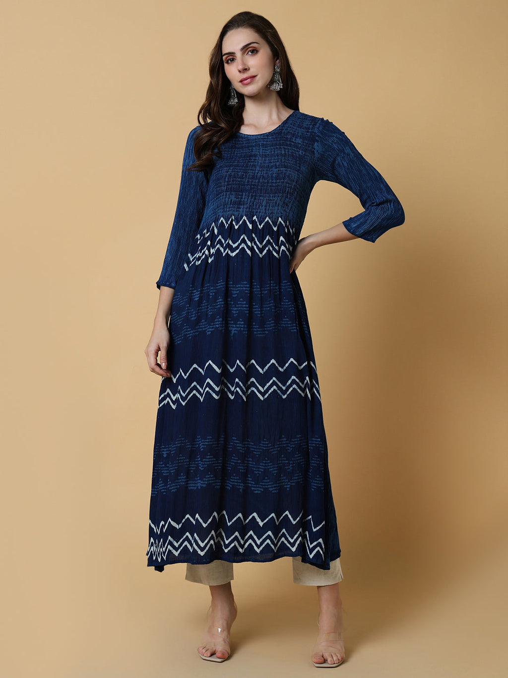 Women's Navy Blue Graphic Anarkali Kurta