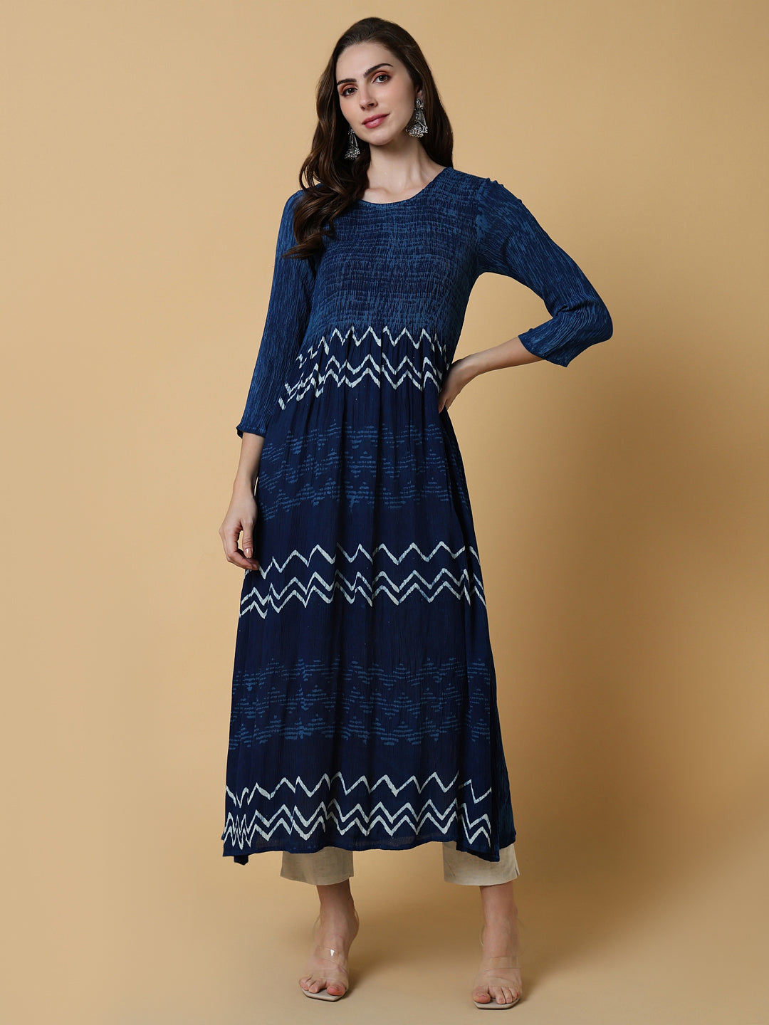 Women's Navy Blue Graphic Anarkali Kurta
