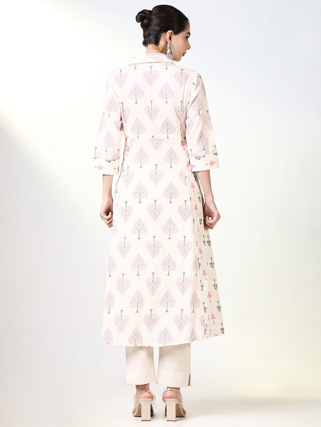 Women's Cream Graphic A Line Kurta