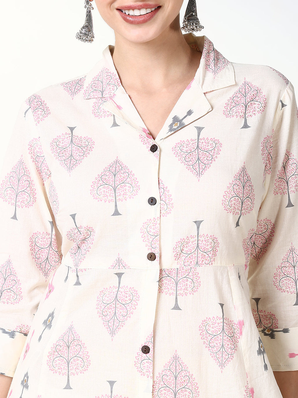 Women's Cream Graphic A Line Kurta