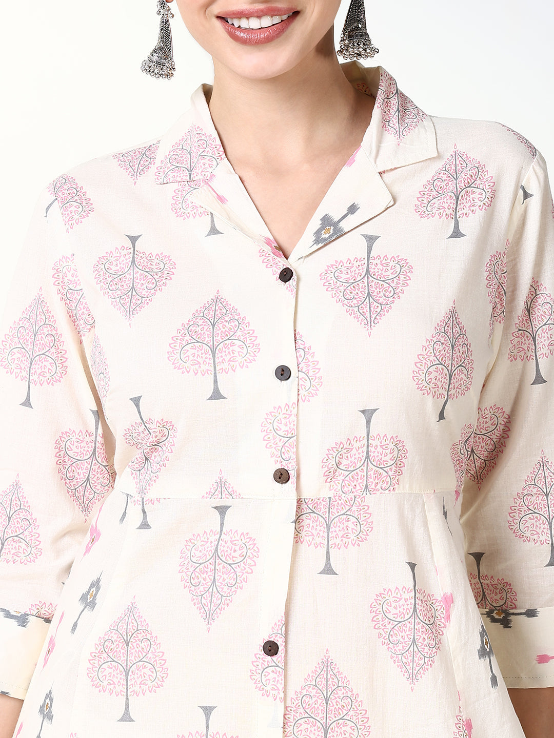 Women's Cream Graphic A Line Kurta