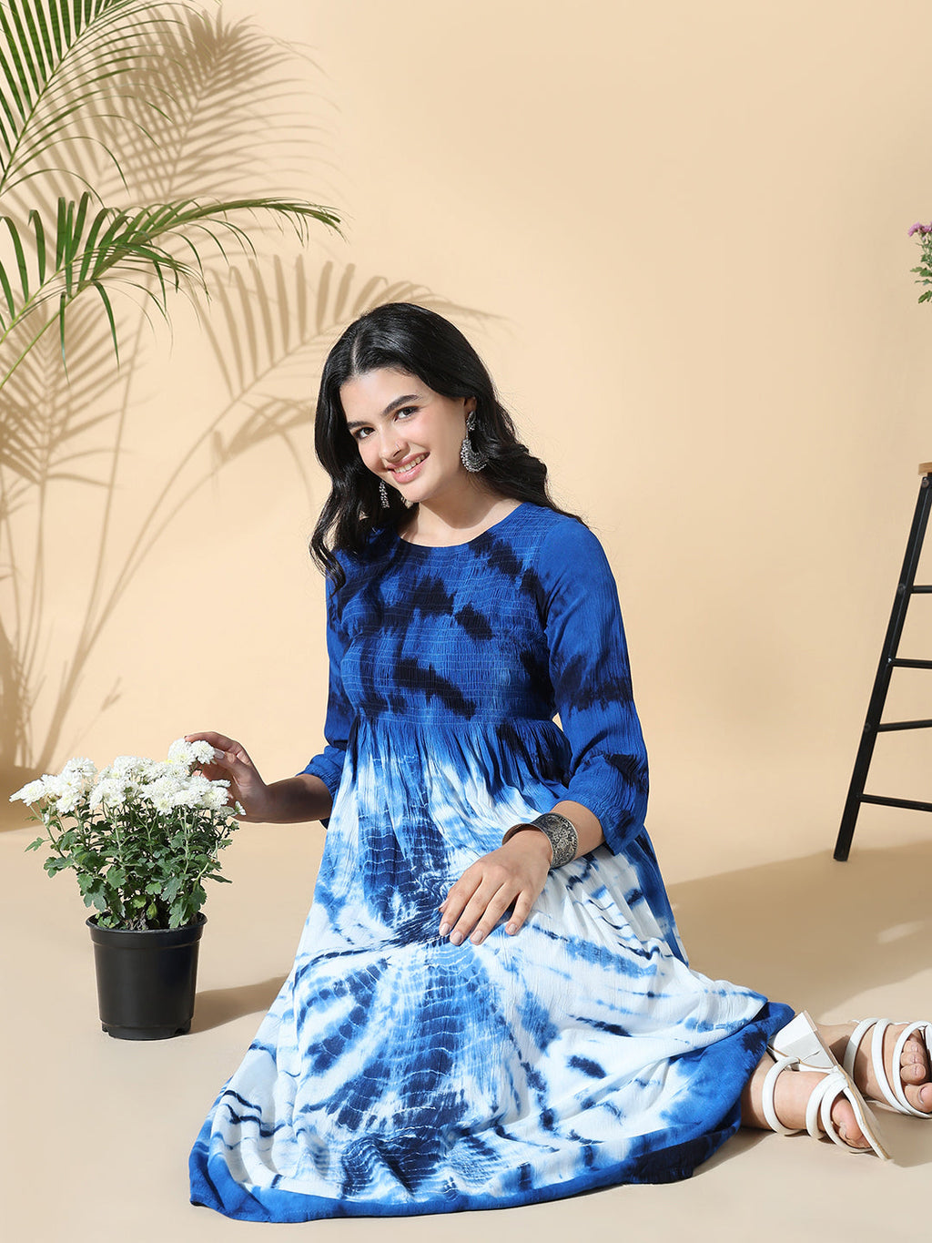 Women's Navy Blue Dyed Cotton Anarkali Kurta