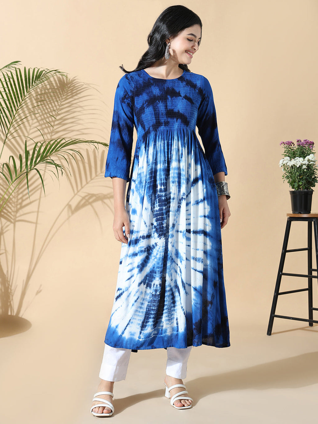 Women's Navy Blue Dyed Cotton Anarkali Kurta